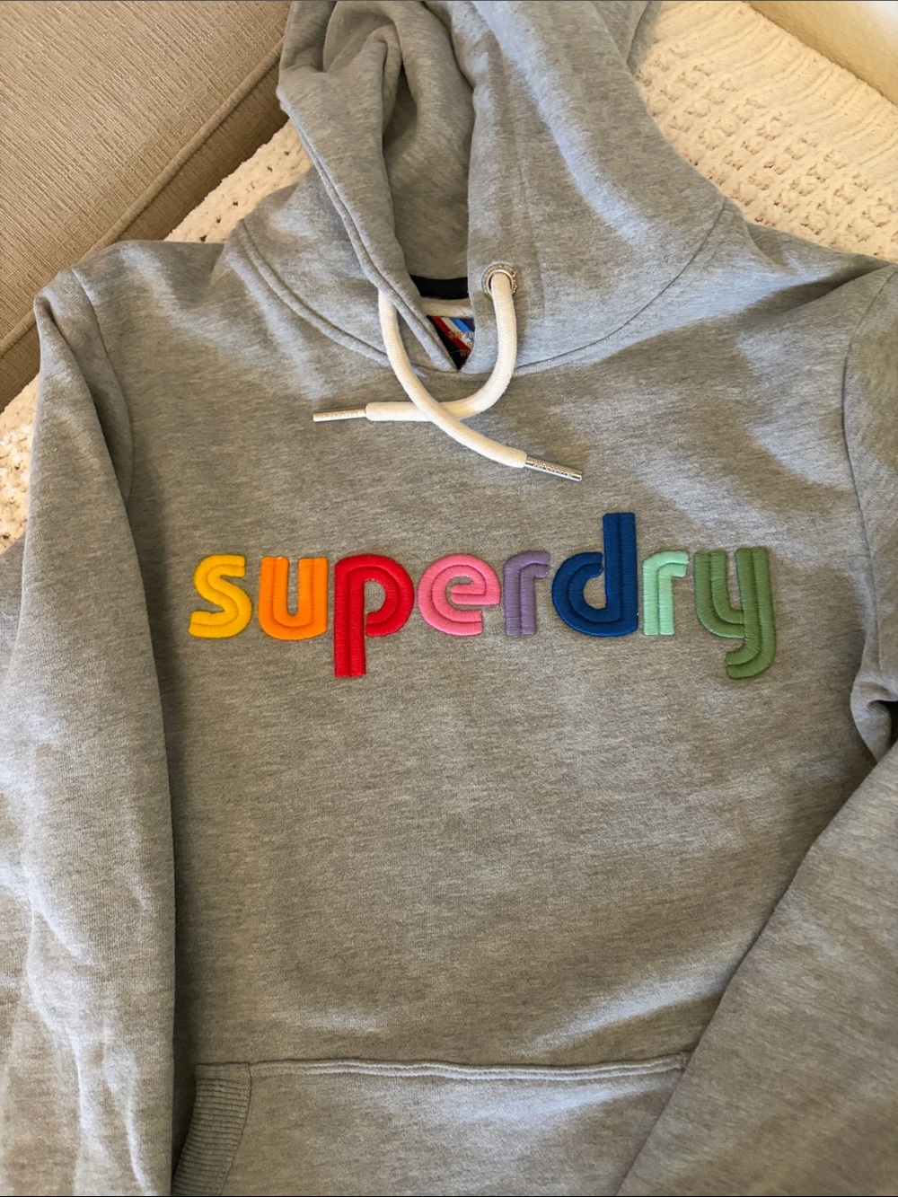 Superdry Unisex Grey Crewneck Hoodie with Rainbow Embroidered Logo